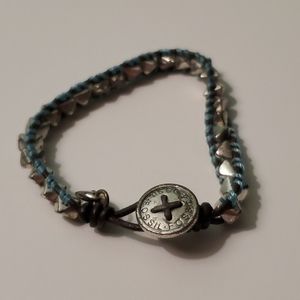 Fossil bracelet blue brown with button clasp